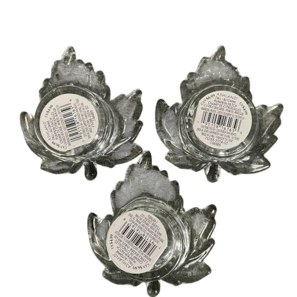 NEW Fall Harvest Clear Glass Votive Candle Holders Set of Three - Picture 2 of 5